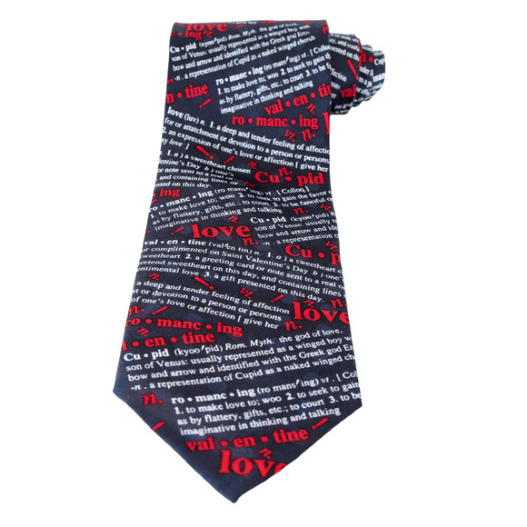 VTG 90s Love Valentines Cupid Dictionary Print Tie Wedding Sweetheart Novelty - Picture 2 of 14